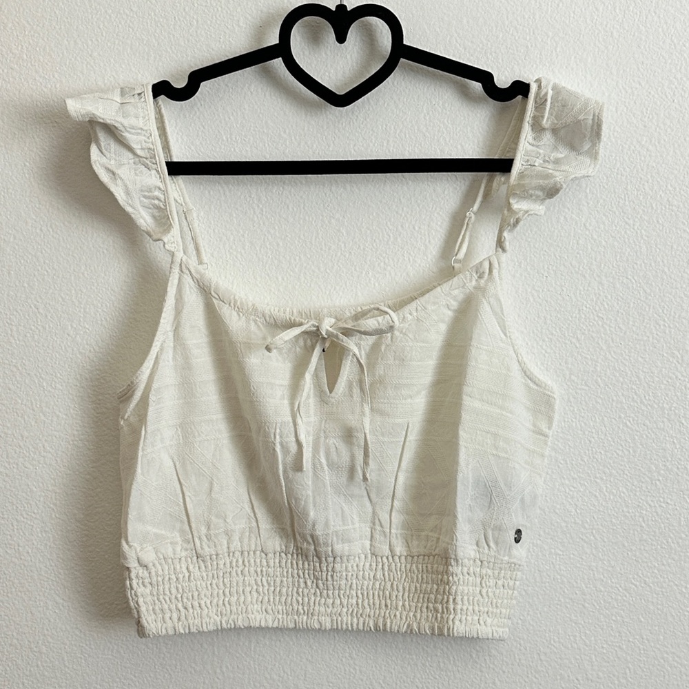 Roxy White Strappy Smocked Crop Cotton Top Size L
